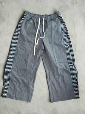 STRIPED Denim Blue Wide Leg Ankle Pants Size XL